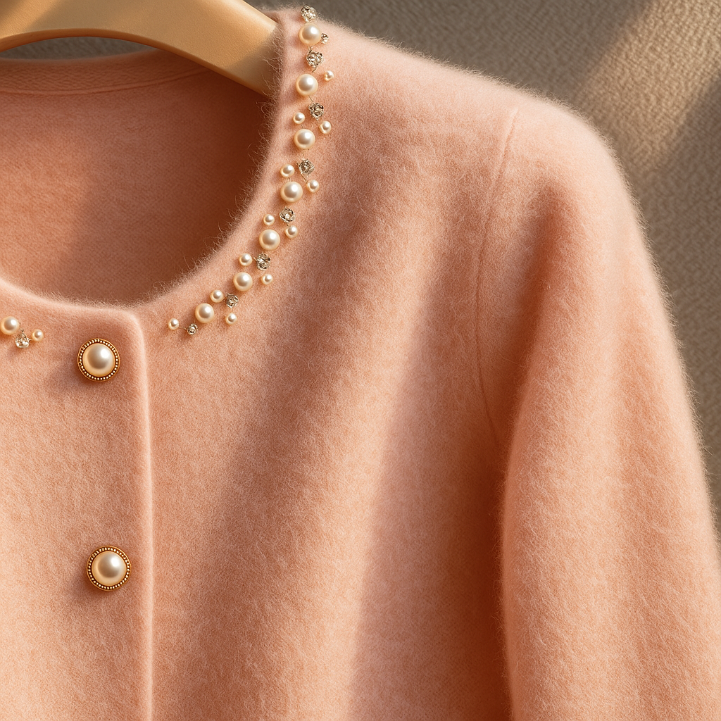 Aurelia | Pearl-Trim Cashmere Cardigan