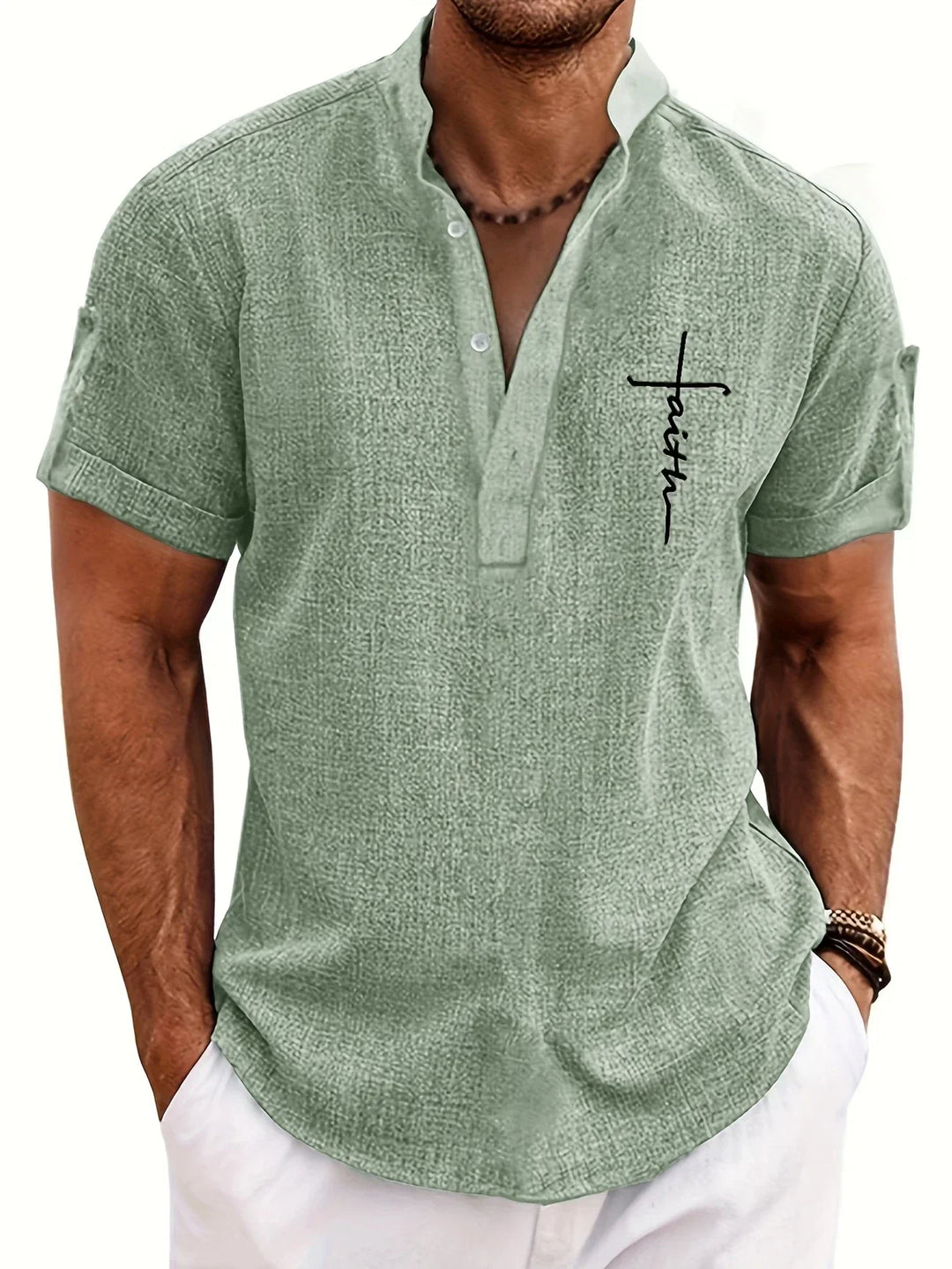 Light Mode | Stylish short-sleeve stand-collar shirt