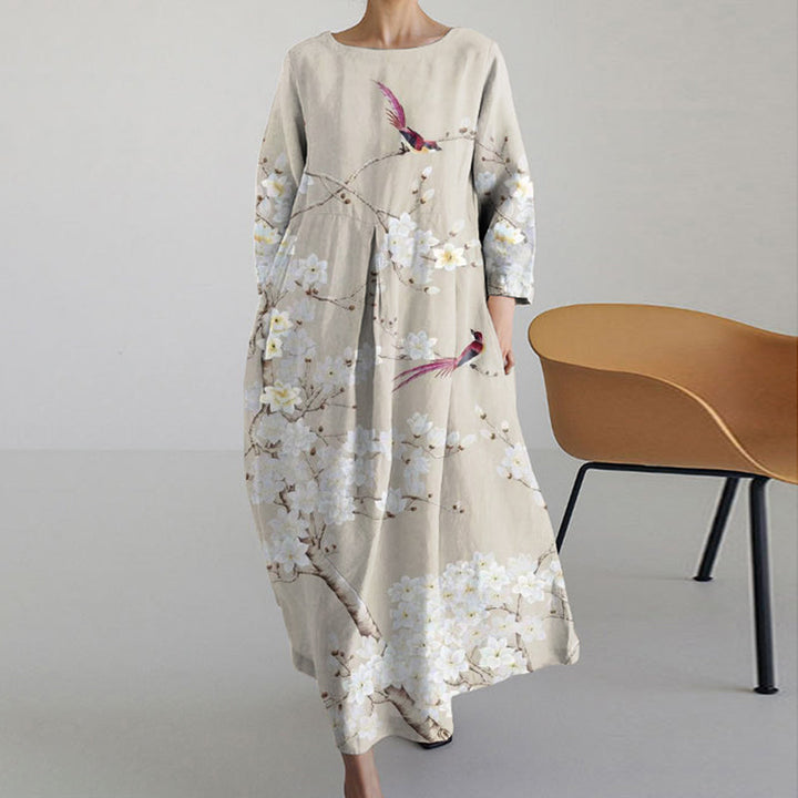 Mode Lumiére™ Floral Crew Neck Long Sleeve Midi Dress
