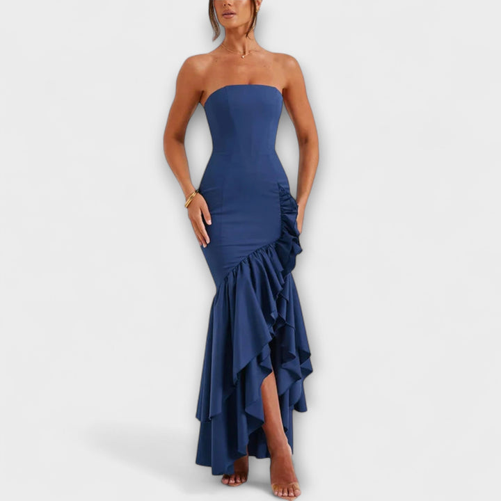 Zuri - Cold Shoulder Asymmetric Hem Maxi Dress