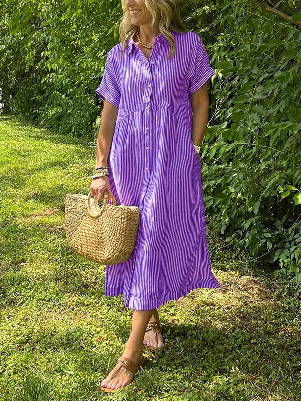 Wendy | Striped Linen Short-Sleeve Shirtdress