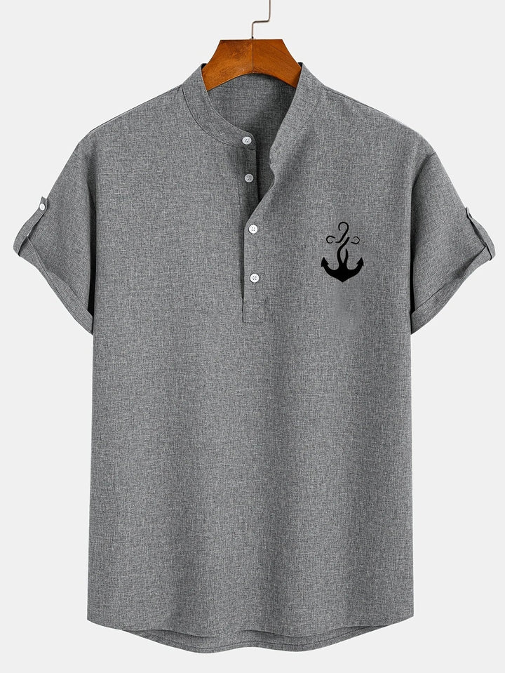 Light Mode | Stylish short-sleeve stand-collar shirt