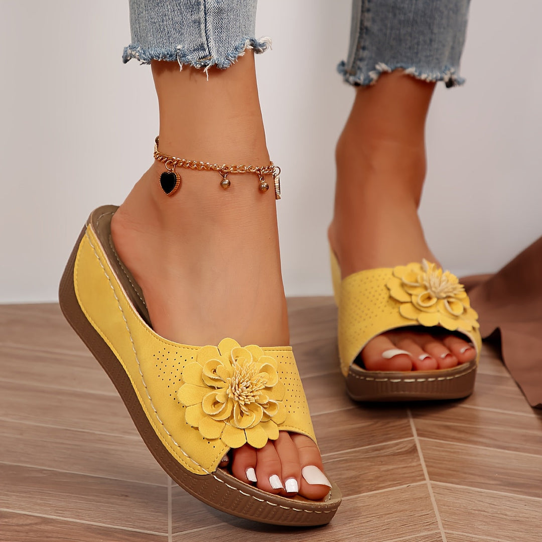 Liora | Comfortable Floral Wedge Mules