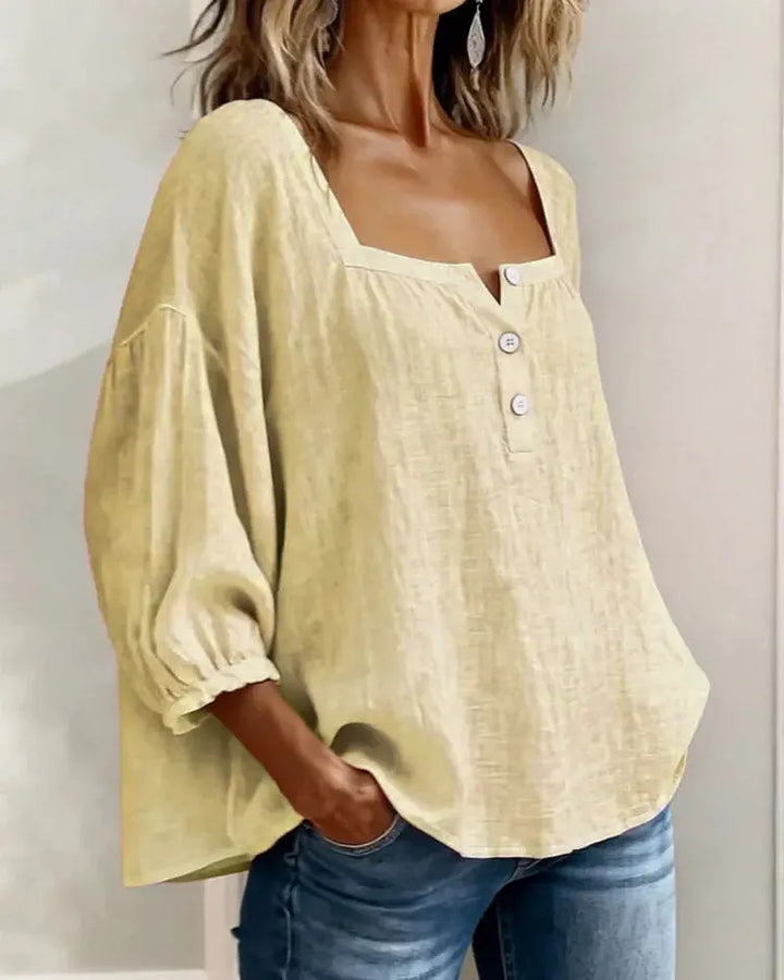 Colette | Square-Neck Linen Blouse with Puffy Sleeves