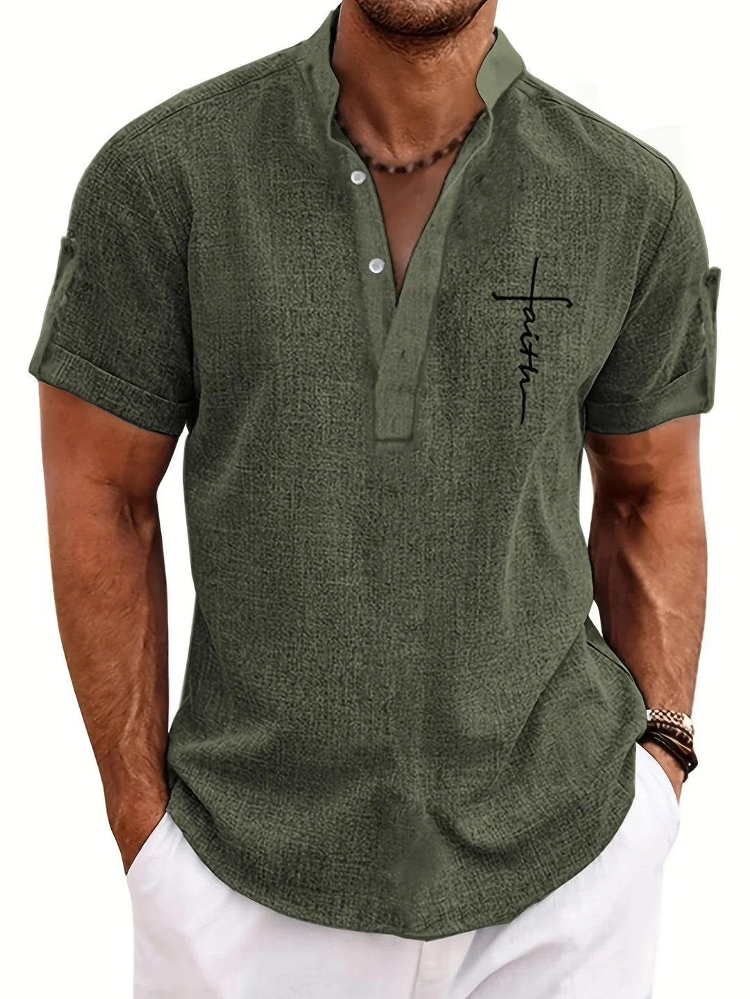 Light Mode | Stylish short-sleeve stand-collar shirt