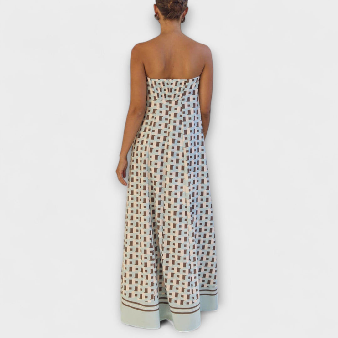 Rjava - Unique Geometric Off-Shoulder Maxi Dress