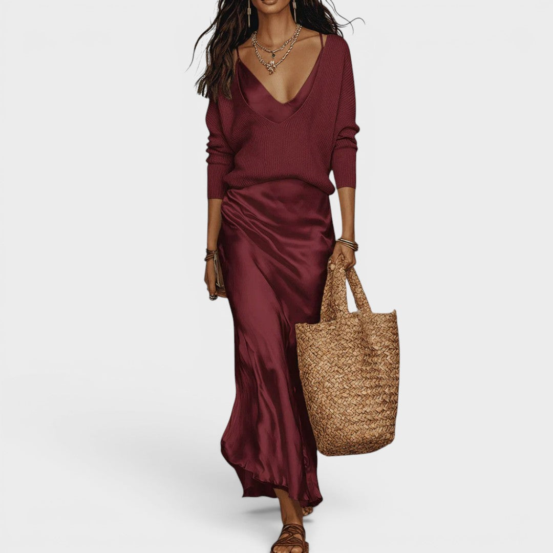 Oriane™ | Elegant Satin Midi Dress