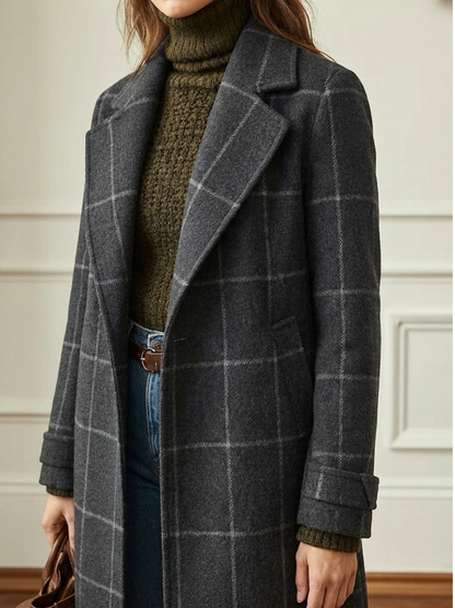 Elowen Timeless Plaid Wool Long Coat