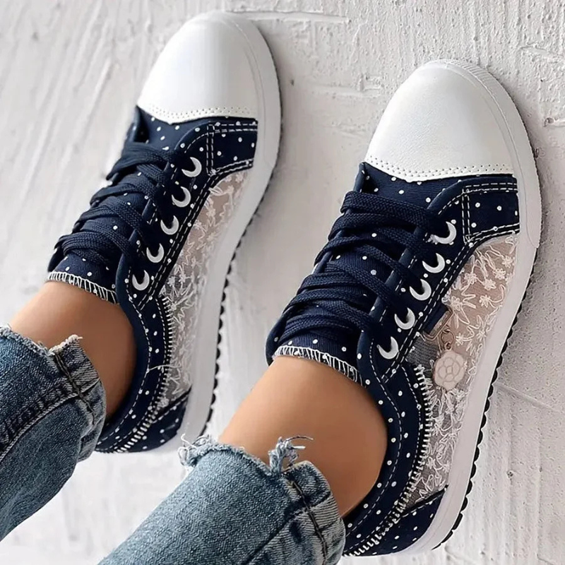 Caro | Floral Lace & Decorative Zipper Sneaker