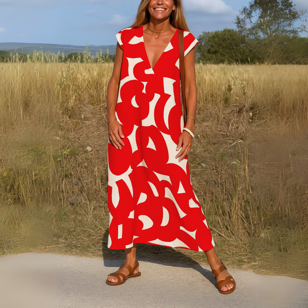 Tirzah | Flowy Geometric V-Neck Dress