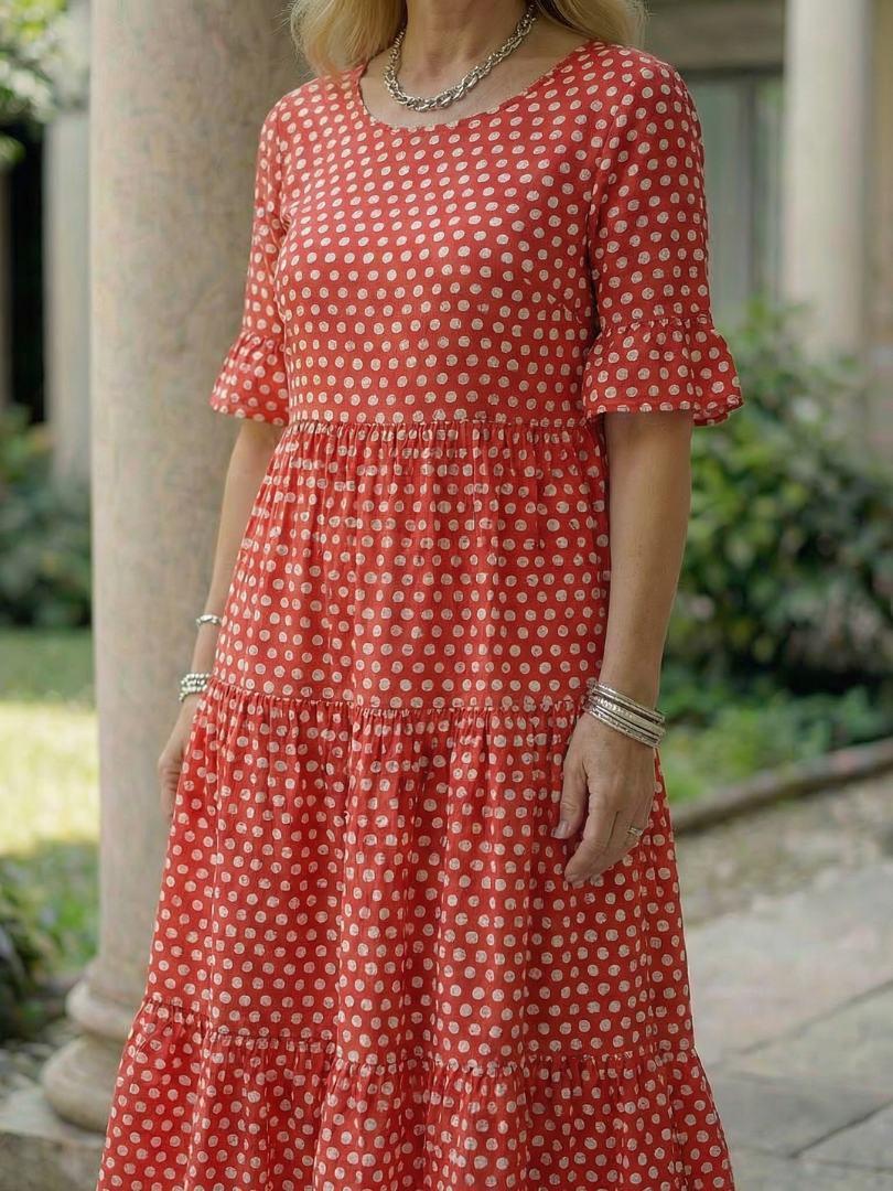 Arlo | Short Sleeve Polka Dot Ruffle Midi Dress