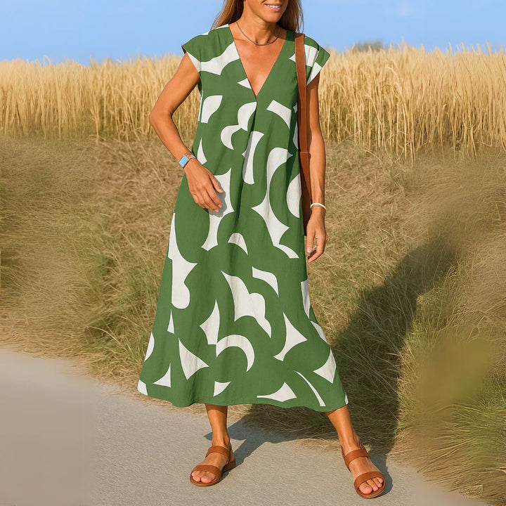 Tatiana | Graphic Print V-Neck Maxi Dress