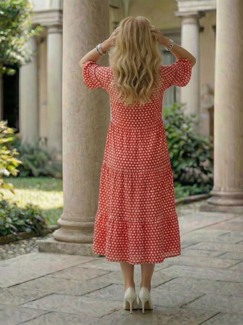 Arlo | Short Sleeve Polka Dot Ruffle Midi Dress