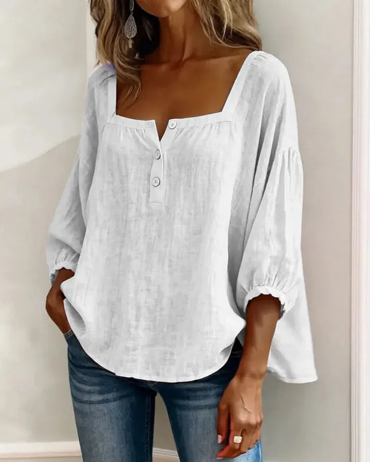 Colette | Square-Neck Linen Blouse with Puffy Sleeves