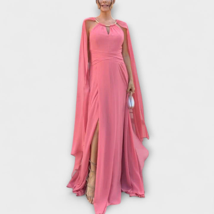 Mabel - Elegant Maxi Dresses with Cape and High Slit