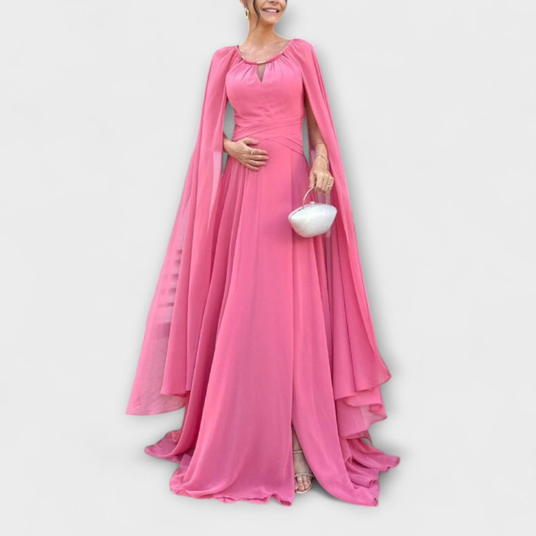 Mabel - Elegant Maxi Dresses with Cape and High Slit