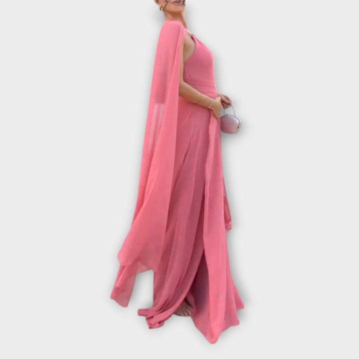 Mabel - Elegant Maxi Dresses with Cape and High Slit