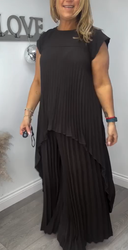 Sherry™ Pleated Midi Dress & Wide Leg Pant Set