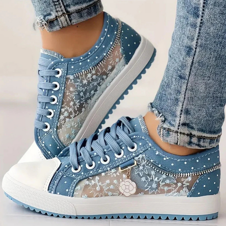 Caro | Floral Lace & Decorative Zipper Sneaker