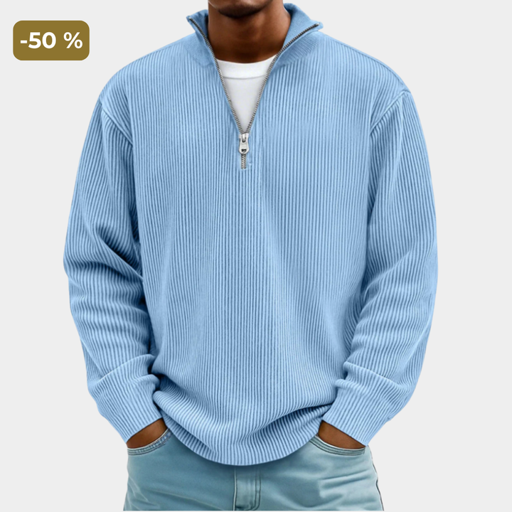 Modern-Style Textured Zip-Up Sweater