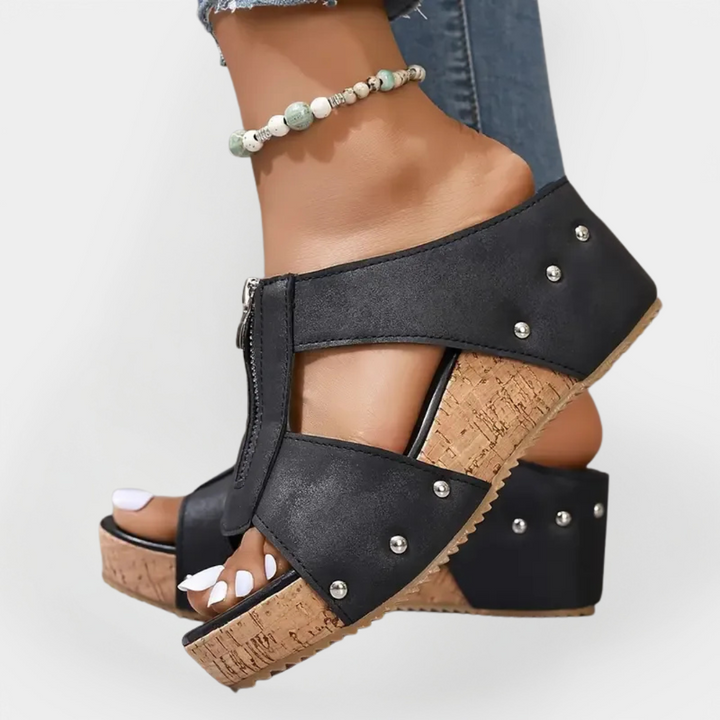 Mode Lumiére™ Comfortable Heeled Sandals with Zipper Closure