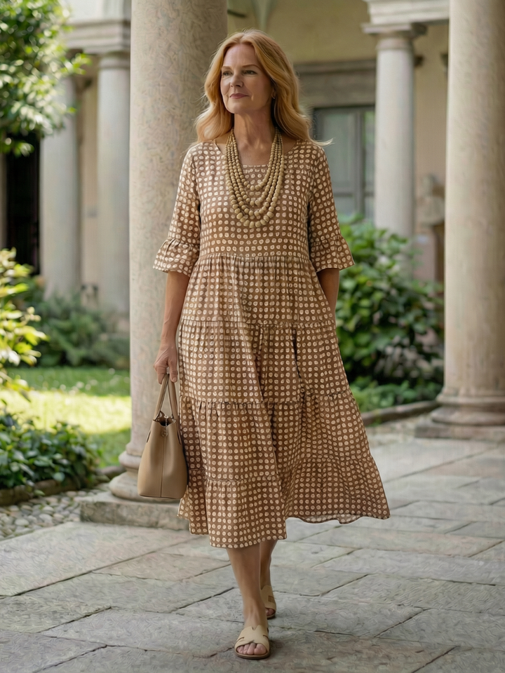 Arlo | Short Sleeve Polka Dot Ruffle Midi Dress