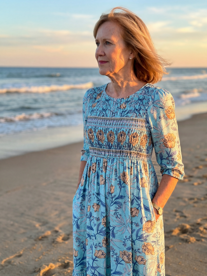 Halia | Gathered Floral Midi Dress