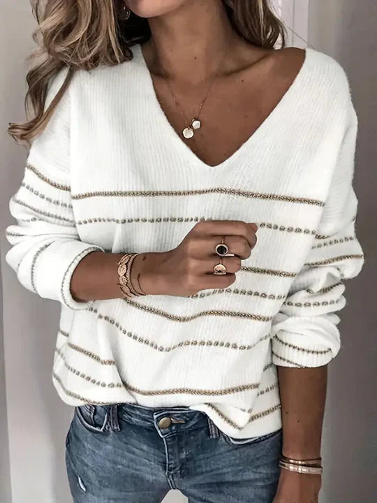 Aira | Elegant Women's Striped V-Neck Sweater