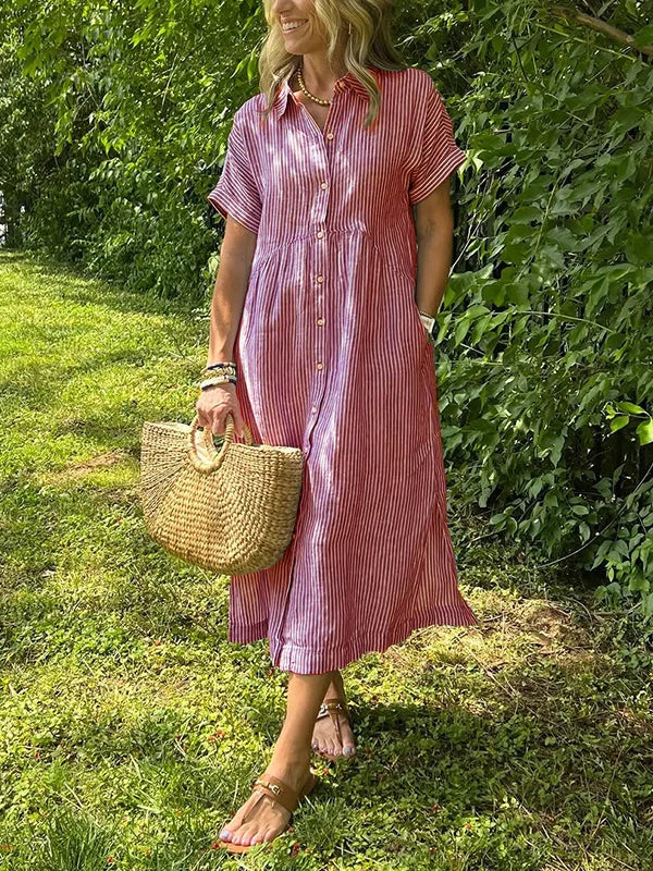 Wendy | Striped Linen Short-Sleeve Shirtdress