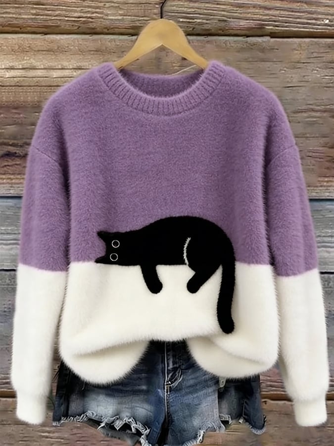 Luna Cat Print Oversized Sweater