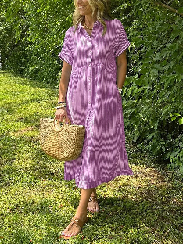 Wendy | Striped Linen Short-Sleeve Shirtdress