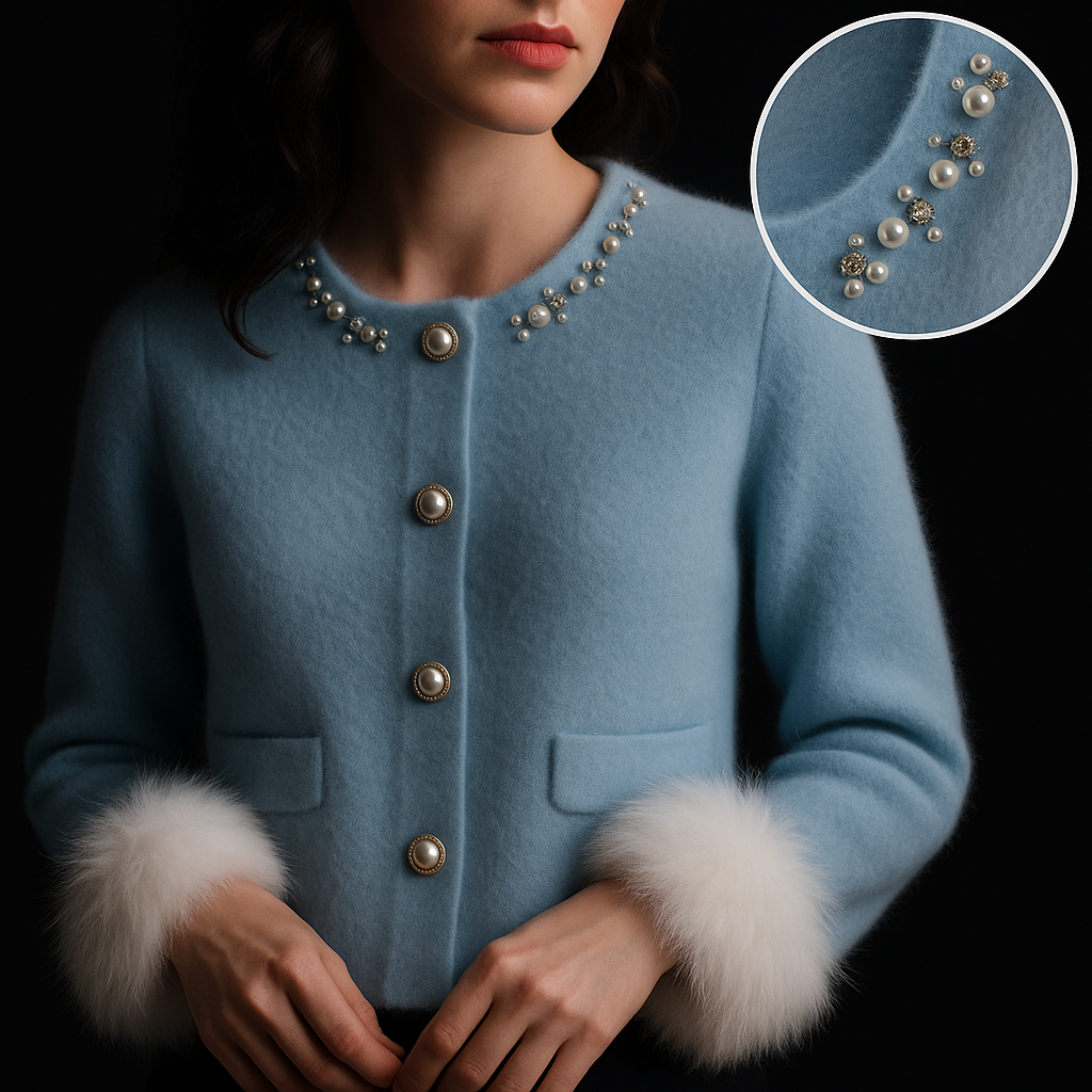 Aurelia | Pearl-Trim Cashmere Cardigan