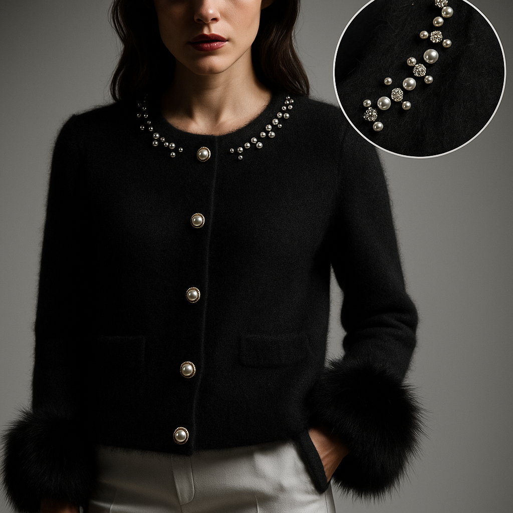Aurelia | Pearl-Trim Cashmere Cardigan
