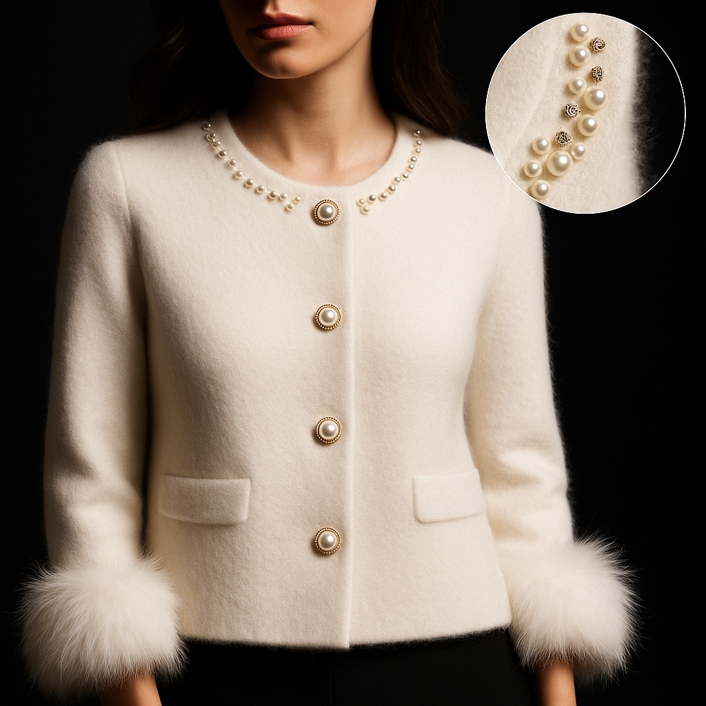 Aurelia | Pearl-Trim Cashmere Cardigan