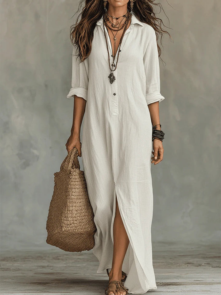 Soline | Long Black Maxi Dress with Buttons