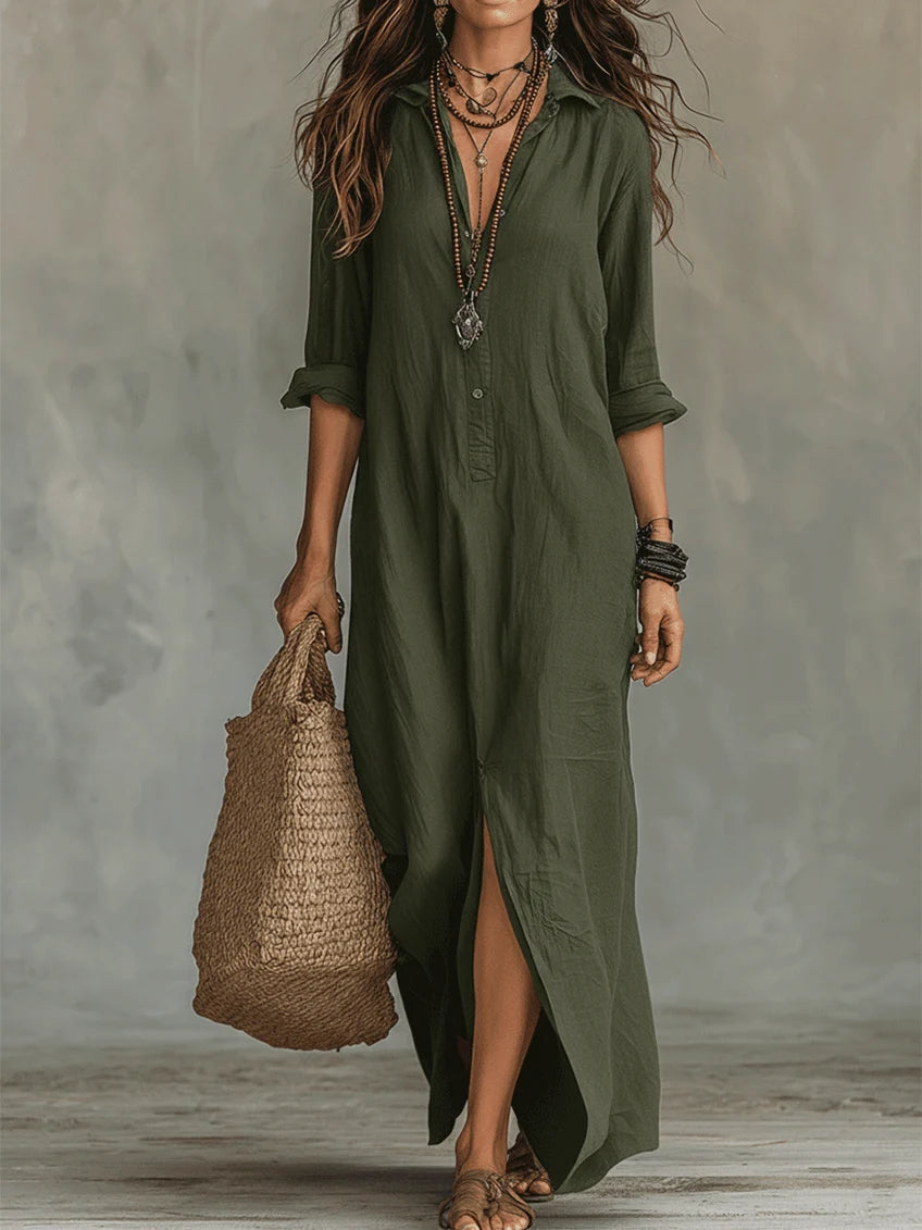 Soline | Long Black Maxi Dress with Buttons