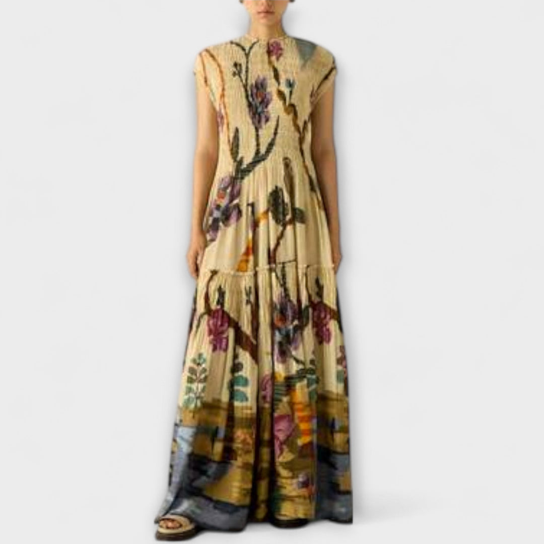 Amanda - Pleated Pattern Maxi Dress
