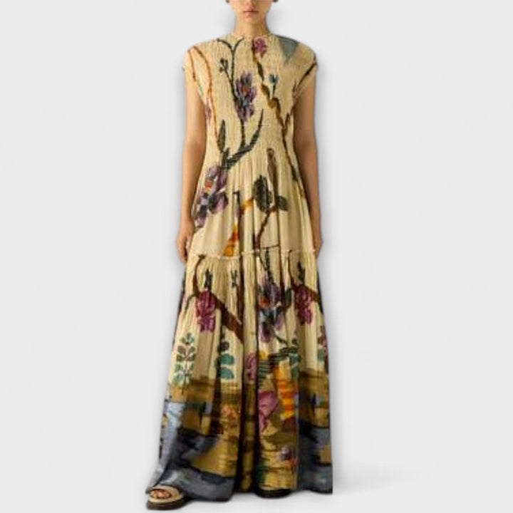 Amanda - Pleated Pattern Maxi Dress