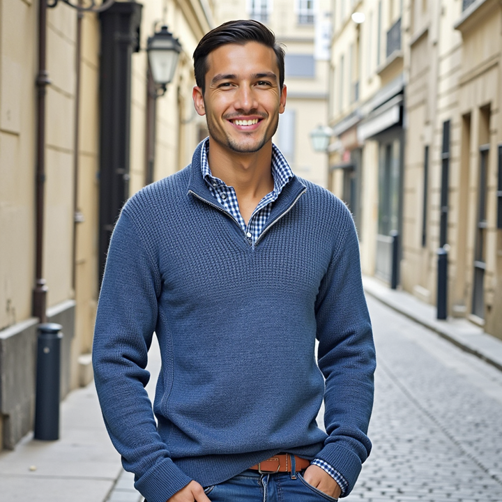 Mid-height zip-up collar jumper