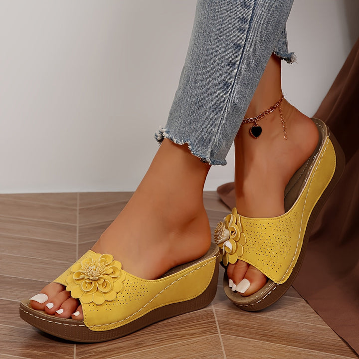 Liora | Comfortable Floral Wedge Mules