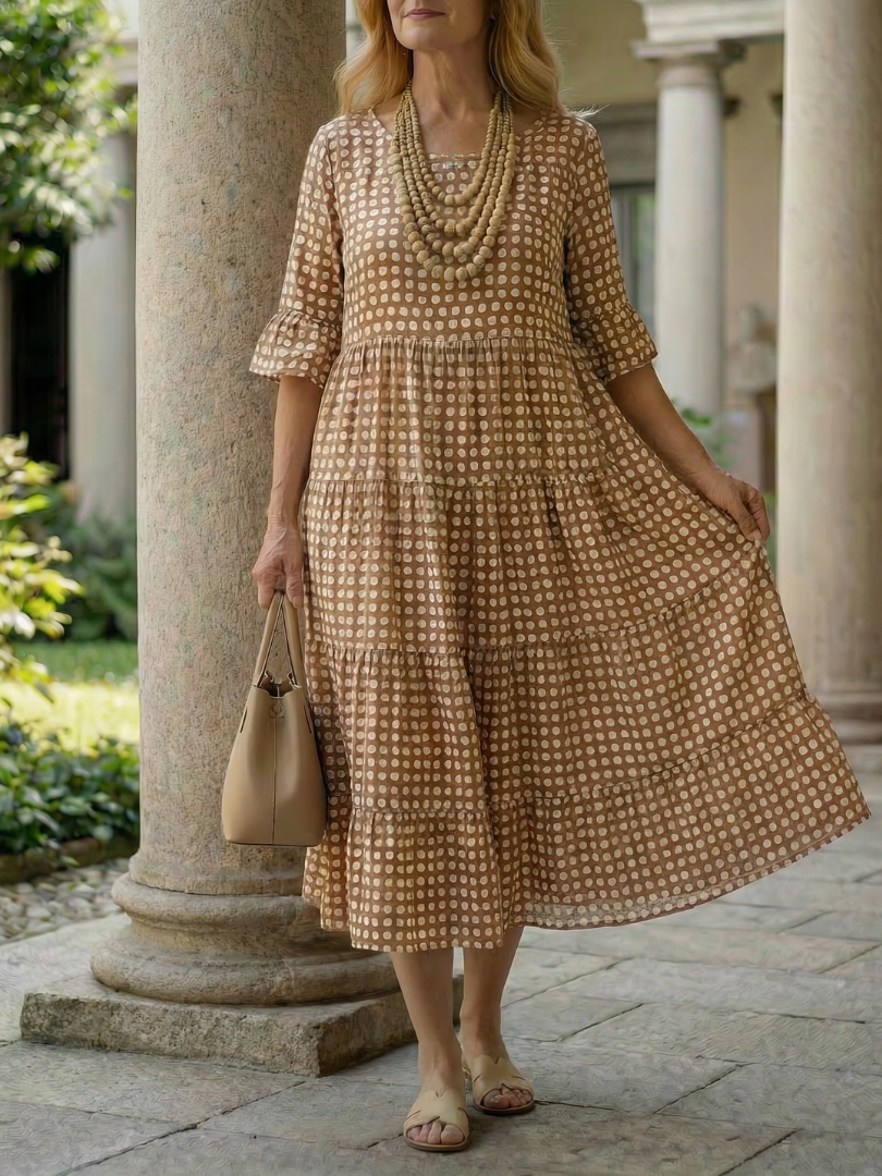 Arlo | Short Sleeve Polka Dot Ruffle Midi Dress