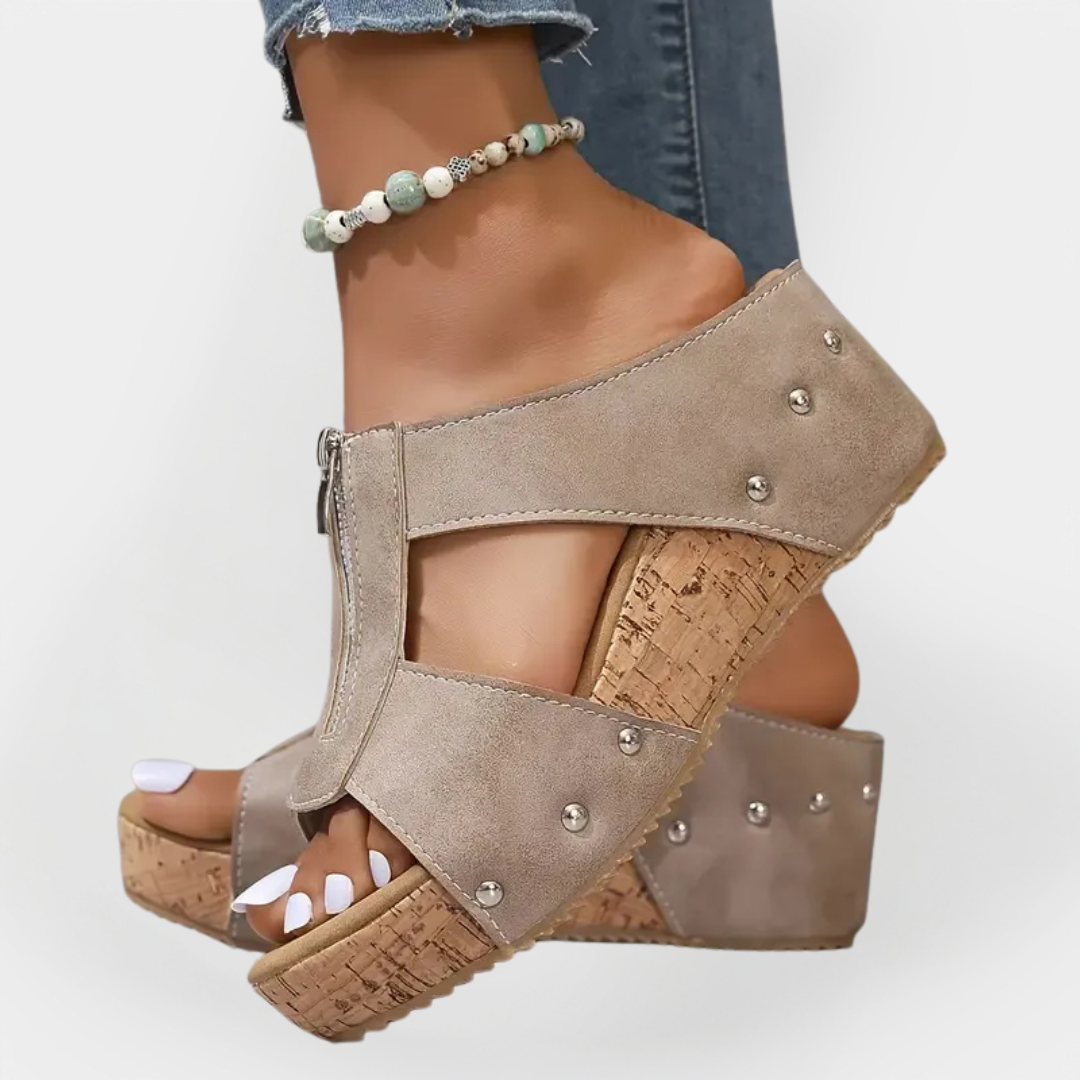 Mode Lumiére™ Comfortable Heeled Sandals with Zipper Closure