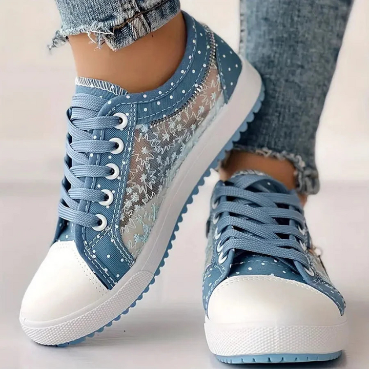Caro | Floral Lace & Decorative Zipper Sneaker