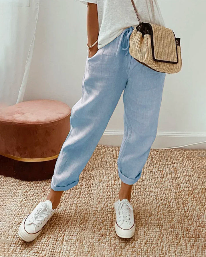 Lucie™ — Cotton and Linen Blend Flowy Trousers