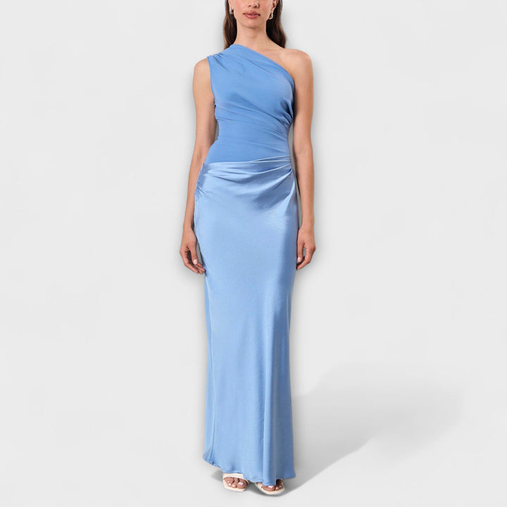 Elegant one-shoulder pleated maxi dresses