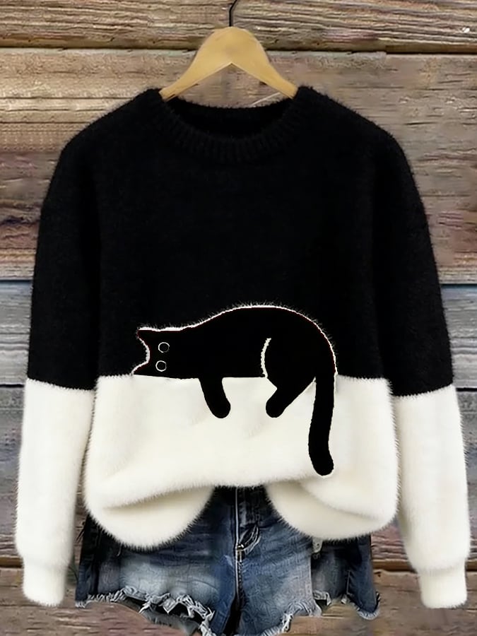 Luna Cat Print Oversized Sweater