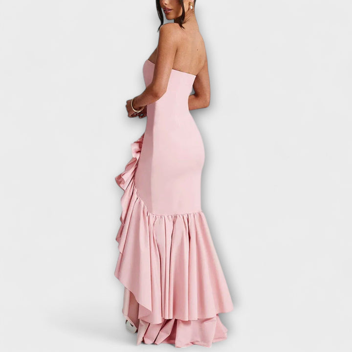 Zuri - Cold Shoulder Asymmetric Hem Maxi Dress