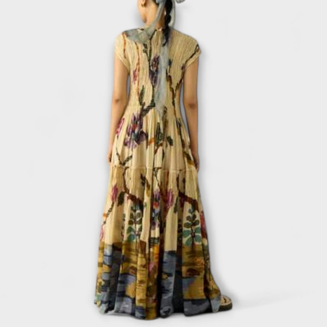Amanda - Pleated Pattern Maxi Dress