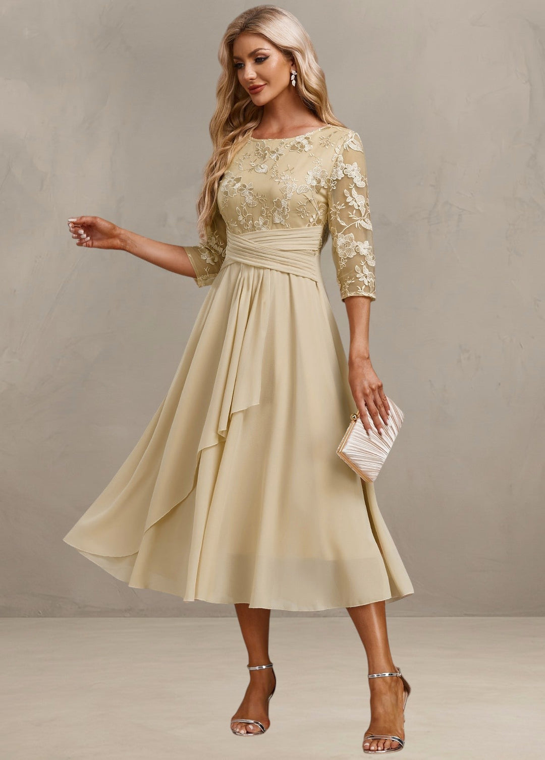 ELIN | CHAMPAGNE DRESS WITH DELICATE EMBROIDERY