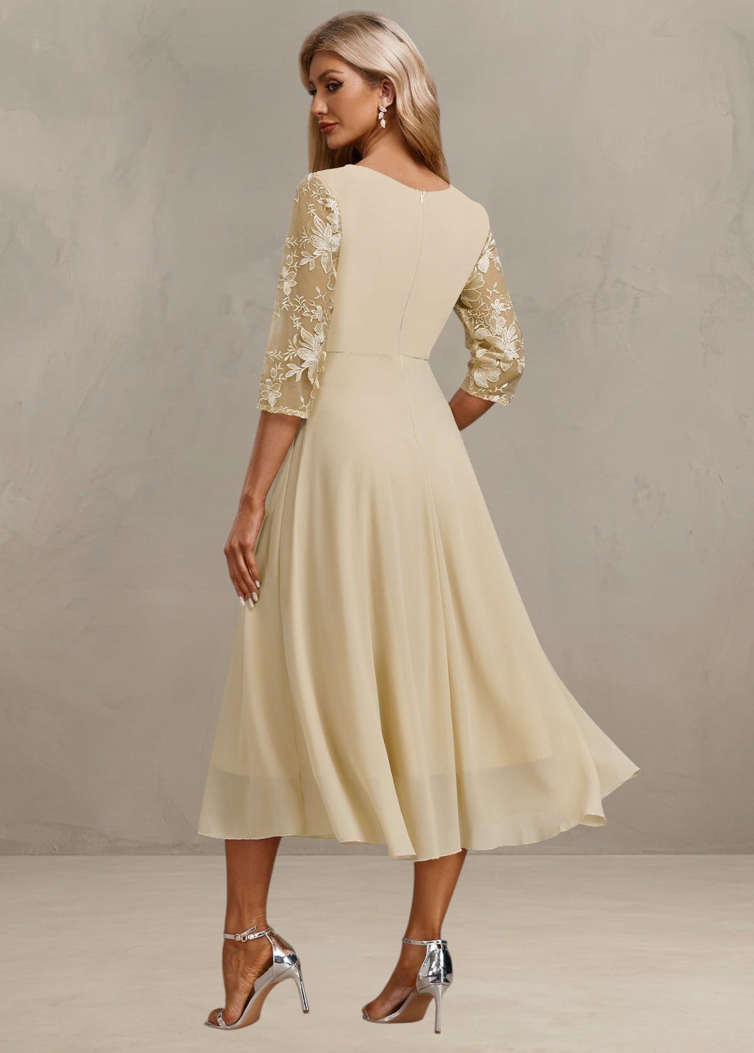 ELIN | CHAMPAGNE DRESS WITH DELICATE EMBROIDERY